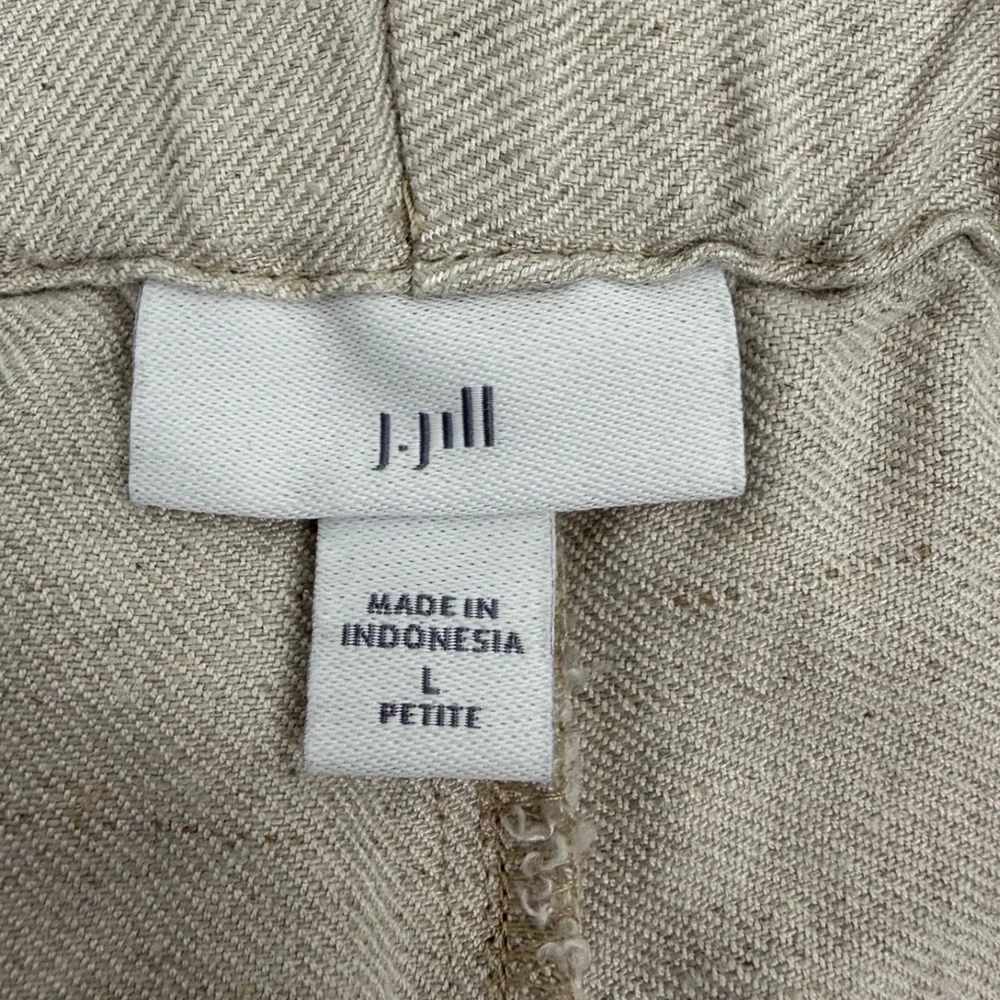J. Jill Linen Blend Wide Leg Crop Pants Oatmeal Brown Embroidered‎ Hem Large P